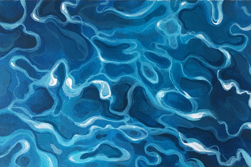 Swimmingpool-blau, 2019, Acryl auf Papier, 10,5 x 14.8 cm