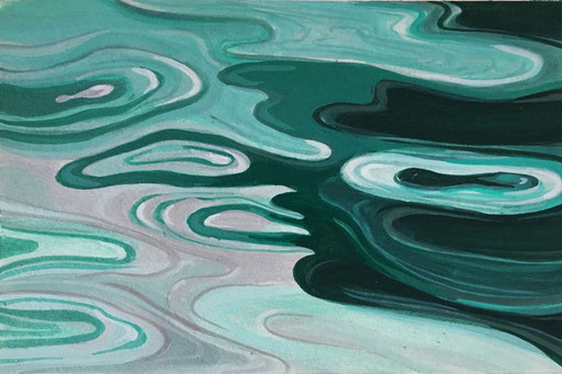 Wasseroberfläche-grün, 2019, Acryl auf Papier, 10,5 x 14.8 cm