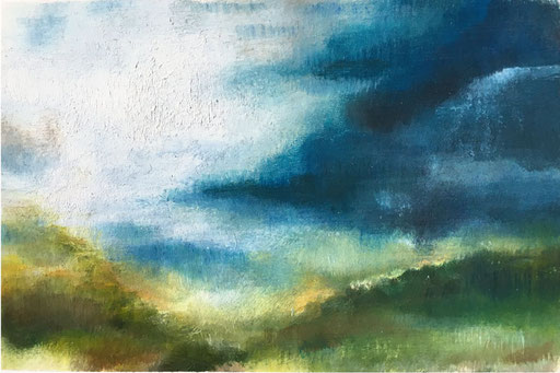 Landschaft - abstrakt 3, 2019, Ölfarbe auf Papier, 10,5 x 14.8 cm