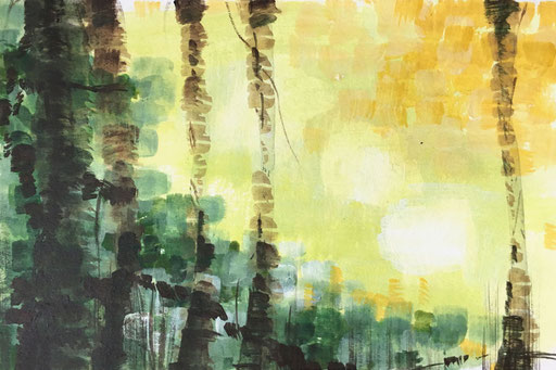 Wald - Licht 3, 2019, Acryl auf Papier, 10,5 x 14.8 cm