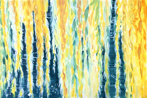 Baum - Limmat-Ufer, 2019, Acryl auf Papier, 10,5 x 14.8 cm