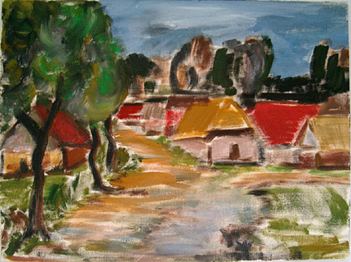 1990  Im Dorf 27x36 Öl