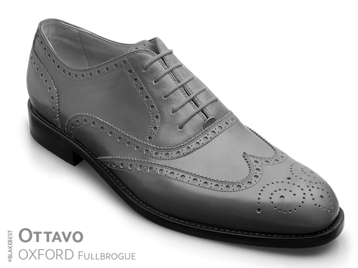 klassischer Maßschuh Modell Fullbrogue Oxford - Halbschuh mit Flügelkappe, gelocht mit Lyralochung und Blume (Zierlochung)