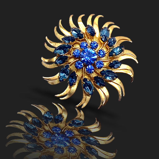 1950s Vintage Lovely Large Goldtone & Blue Stone Brooch -Art.689/3-