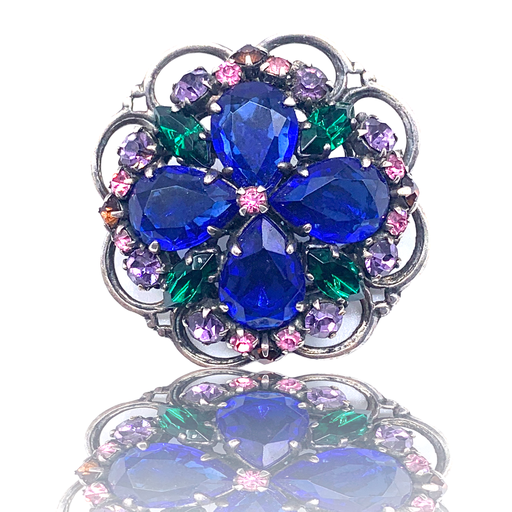 Stunning Bermuda Blue & Mauve Pink Rhinestone Layered Brooch - 1950s lovely stones with awesome Art Glass quality - Art.265/4