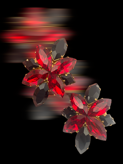 Awesome 1980's gold tone and glass Rhinestone cocktail Clip Earrings --Art.658/5