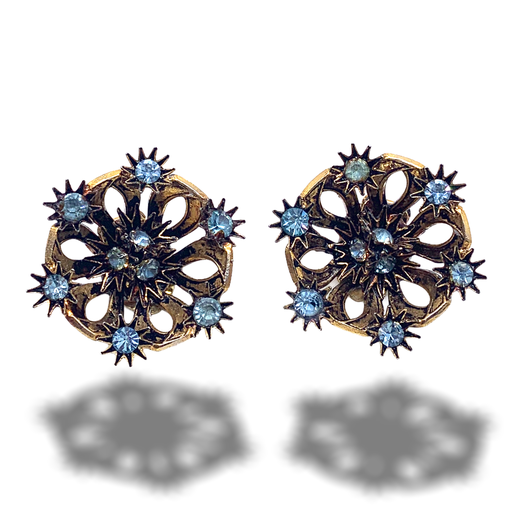 1950s Rhinestones Brilliant Crystal Clear Baby Blue  Bright Vintage Round  Earrings  -art.672/3-