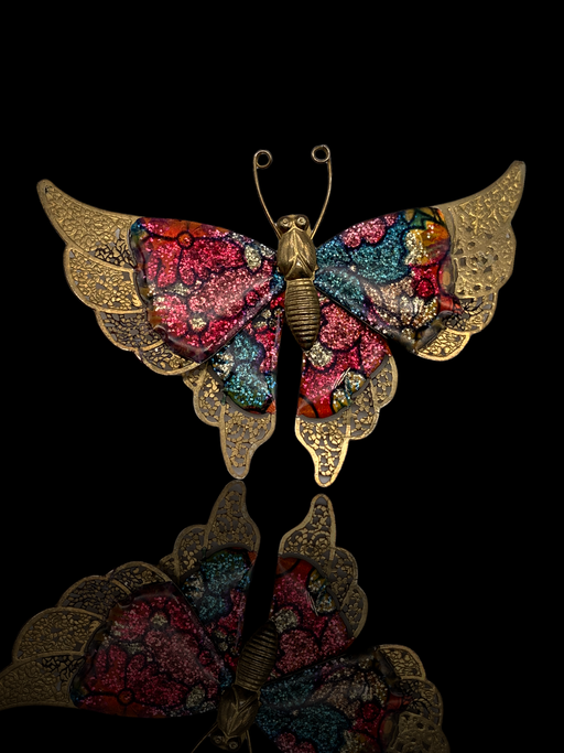 Old butterfly brooch, 1950 Italian - wings with enamel and gold lace-an ancient symbol of femininity -  -Art.283/2-