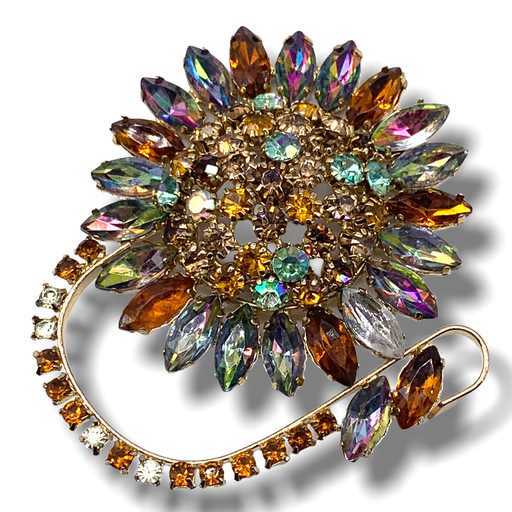 Amazing rhinestones large flower/sunflower brooch MNG signed - a nice palette colors with watermelon marquise stones - Art.71/5-SOLD OUT