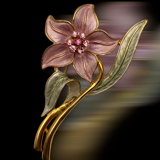 Long figural Flower brooch harmonious combination of pastel colors illuminated by sparkling pink rhinestones - art.429/5