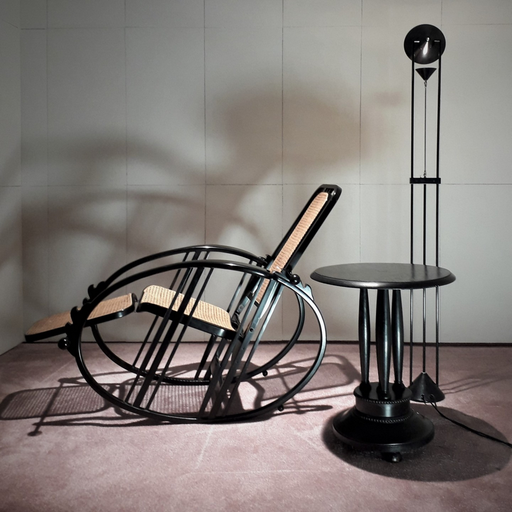 Societá Antonio Volpe "Dondolo" Chair, Italy, 1924 / Josef Hoffmann Guerido, 1906 / Relco Milano Postmodern Floor Lamp, 1980s. PN.Modern