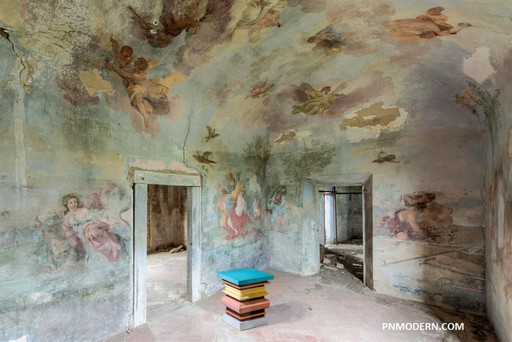 Ettore Sottsass Side Table Inside of Another Italian Ruin, Sicily, 2018. PN.Modern