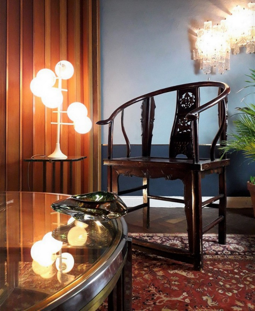 Finnish Room Divider, 1960s / Maison Charles Sign Charles, Table and Nest of Tables, 1970 /Qing Dynasty "Horseshoe" High Chair, 16th Century / Max Bill, Lamp by Tende, 1960s. PN.Modern