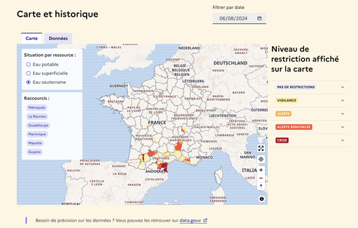 Eau souterraine : niveau de restriction affiché sur la carte