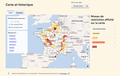 Eau souterraine : niveau de restriction affiché sur la carte