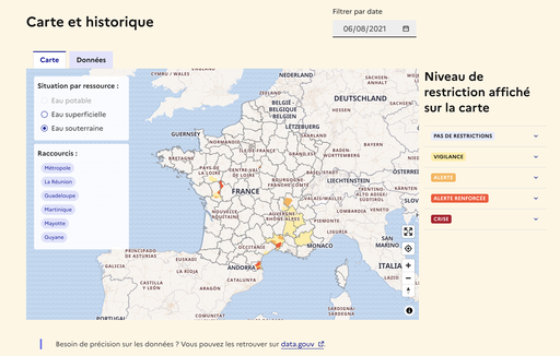 Eau souterraine : niveau de restriction affiché sur la carte