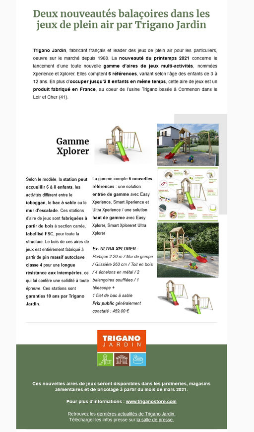 Dossier de presse Spécial "Jeux d'enfants" - trigano Jardin, jeux de plein air