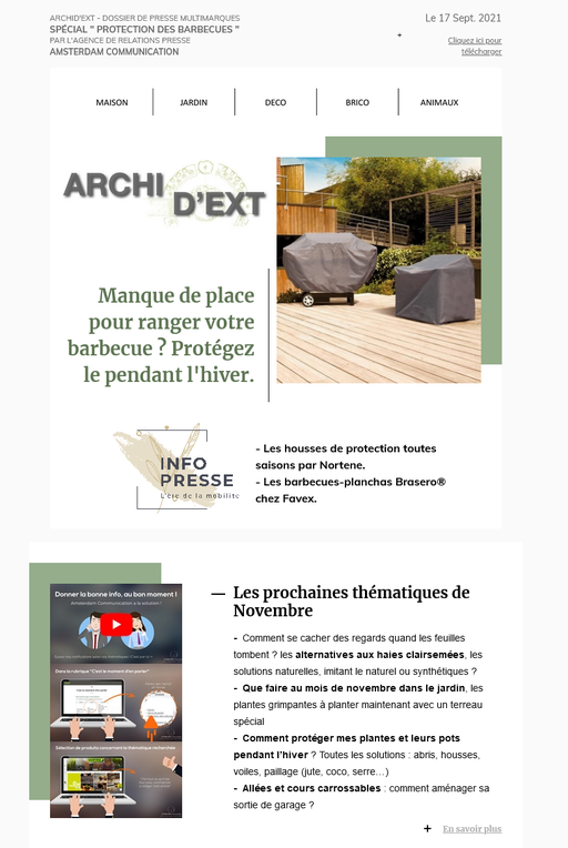 Dossier de presse Spécial "Protection des barbecues" - sommaire