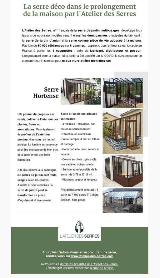 Dossier de presse Spécial "Jardin d'intérieur" - L'Atelier des Serres