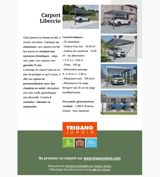 Dossier de presse Spécial "Abris pour véhicules" - Trigano Jardin carport pour voiture