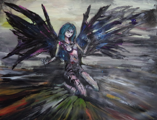 Dark Wings, acryl op papier, ca 2015, verkocht