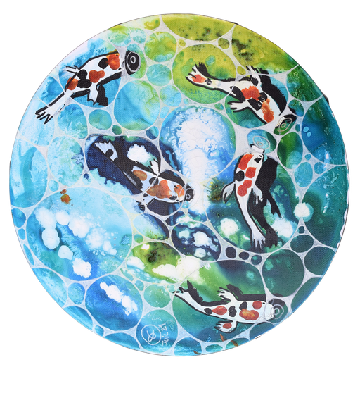 "Aquarium 30"  Encres et Posca sur toile diamètre 30 cm (vendu)