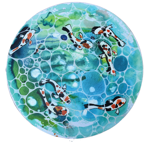 "Aquarium 40"  Encres et Posca sur toile diamètre 40cm (vendu)