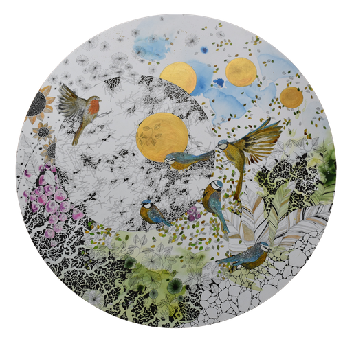 "Bruissements d'ailes" Encres sur toile 100 cm diametre