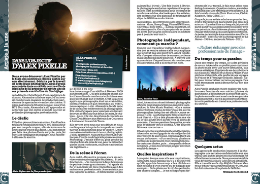 Cover et Article "Dans l'objectif de Pixelle "    Centri'fuge le Mag