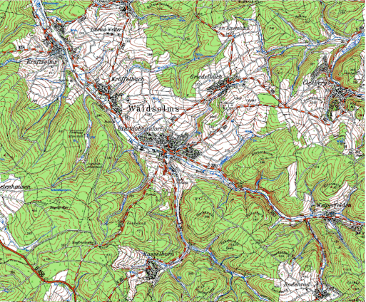 Der Kartenausschnitt entstammt der TK 50 (Nr. 5516) des Hessischen Landesvermessungsamtes,  das den Nutzern des Kartierungsprogrammes NATIS zur Verfügung gestellt wurde.