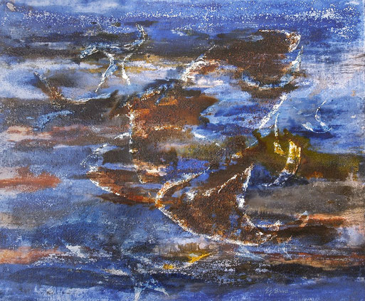 „Meerestiefe“ / 2009 / Baumaterialien-Mischtechnik auf Leinwand 100 x 120 cm
