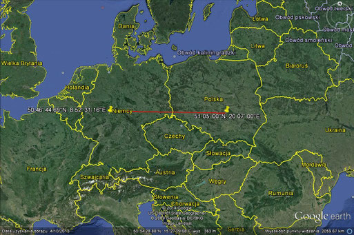 Zugroute von 1M28 von Szkucin, Ruda Maleniecka in Polen nach Fronhausen! Distanz rund 800 Kilometer!