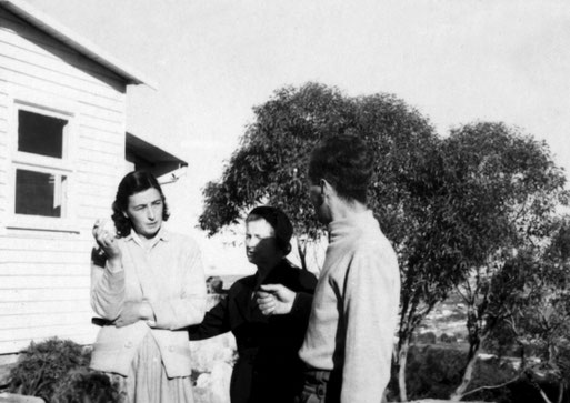 Joan with Alma (Moss)  Le Page ( Bill's mum ) & Bill Le Page at Meher House, Sydney.