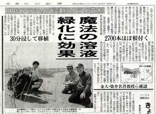 2千七百本苗木活着　北陸中日新聞　2007年6月5日