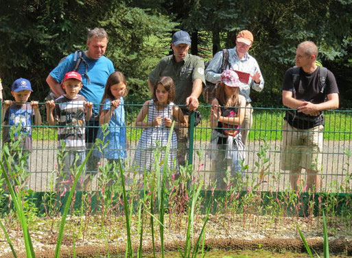 Förster Martin Opitz (Mitte) hatte die NABU-Kindergruppe „Parthefrösche“ zur Führung durch den Wildpark Leipzig eingeladen. Fotos: Karsten Peterlein