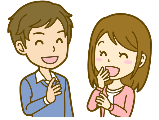 男女のお客様が和やかに会話しているイラスト。口コミ紹介ページのイメージ。