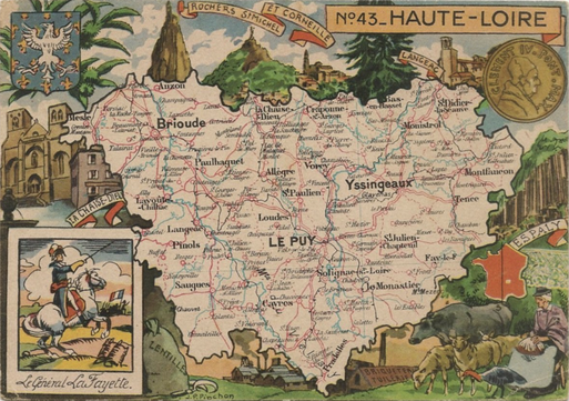 Recto d'une carte postale timbrée envoyée depuis la Haute-Loire