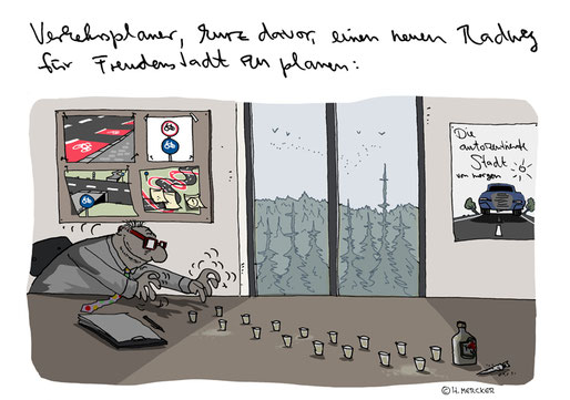Cartoon vom Cartoonisten Hannes Mercker: Radfahren in Freudenstadt