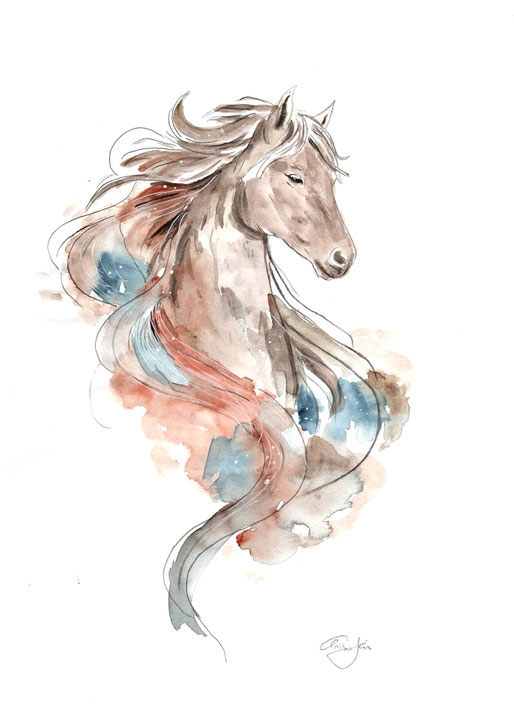 Pferd, Feuerpferd, Tattoo, Entwurf, Design, Aquarell, Illustration, contemporary art, zeitgenössische Kunst, spirit, horse art, horse watercolour, watercolor