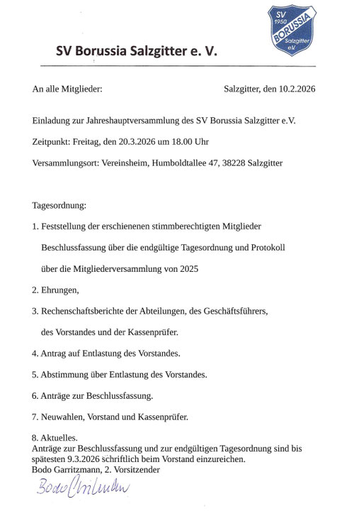 Einladung zur Jahreshauptversammlung 2026