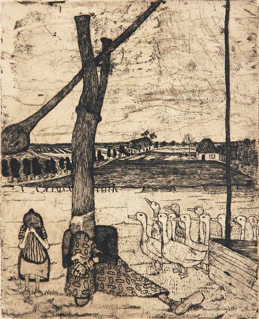 Paula Modersohn-Becker (1876-1907): Die Gänsemagd, Radierung und Aquatinta, 1899, 25,1:20,3 cm