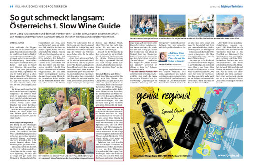 Zeitungsarktikel über SlowWine Retz und Umgebung vom Juni 2025 in den Salzburger Nachrichten.