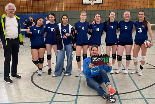 erschöpft, aber glücklich - wU18 mit Trainer-Team nach einem langen Jugendspieltag