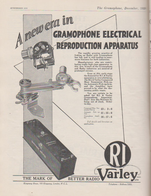 R.I & Varley Advert, C. December 1928