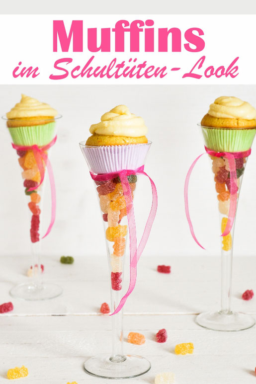 Muffins im Schultüten Look, zur Einschulung, Kuchenbuffet, einfach zu machen, vegan möglich, Thermomix