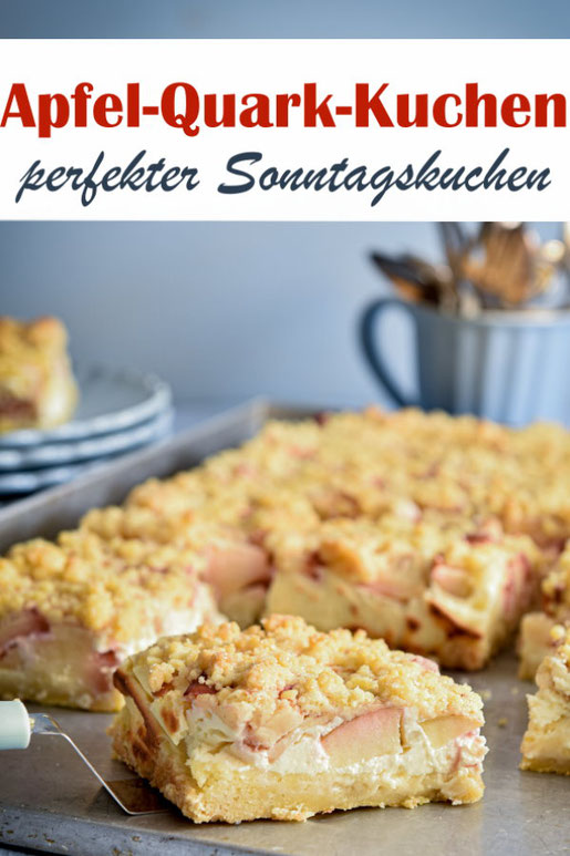 Apfel Quark Streuselkuchen, perfekter Sonntagskuchen, vegan möglich, z.B. aus dem Thermomix, oder auch auf dem Kuchenbuffet zu Ostern, zum Geburtstag, Sommerfest, Schulfest, etc.