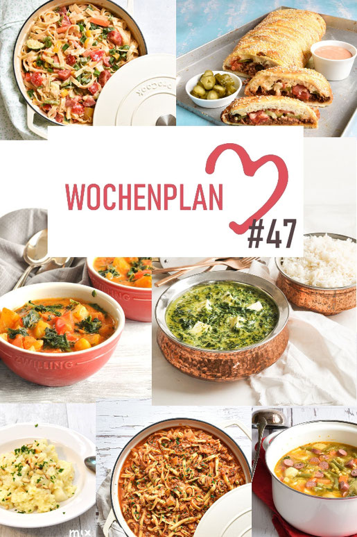 Was soll es die Woche bloß zu essen geben? Ich habe dir hier eine ganze Woche an leckeren Rezepten zusammengestellt - du kannst sie alle vegan oder vegetarisch kochen - der mix dich glücklich Wochenplan für den Thermomix - Nummer 47