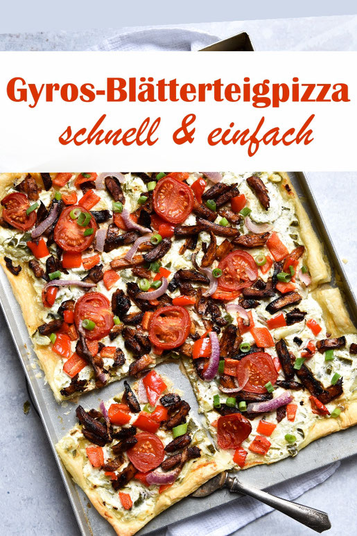 Schnelle und einfache Blätterteigpizza Gyros Style vegetarisch oder vegan möglich