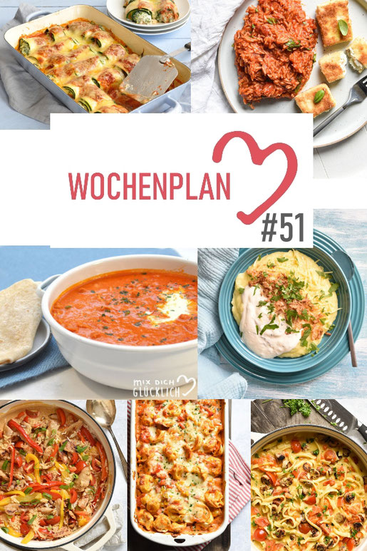 Was soll es die Woche bloß zu essen geben? Ich habe dir hier eine ganze Woche an leckeren Rezepten zusammengestellt - du kannst sie alle vegan oder vegetarisch kochen - der mix dich glücklich Wochenplan für den Thermomix - Nummer 51