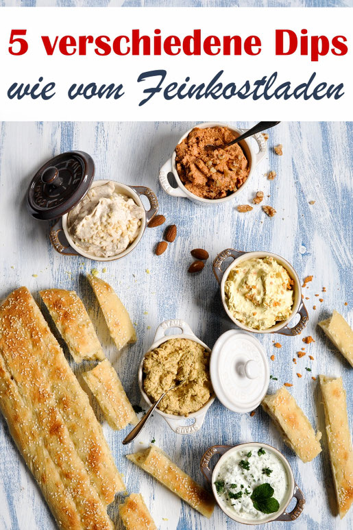 5 verschiedene Dips wie vom Feinkostladen, würzig, orientalisch, scharf, süßlich, erfrischend, vegetarisch, vegan machbar, für das Partybuffet, zum Grillen, Sommerparty, Picknick, Snack